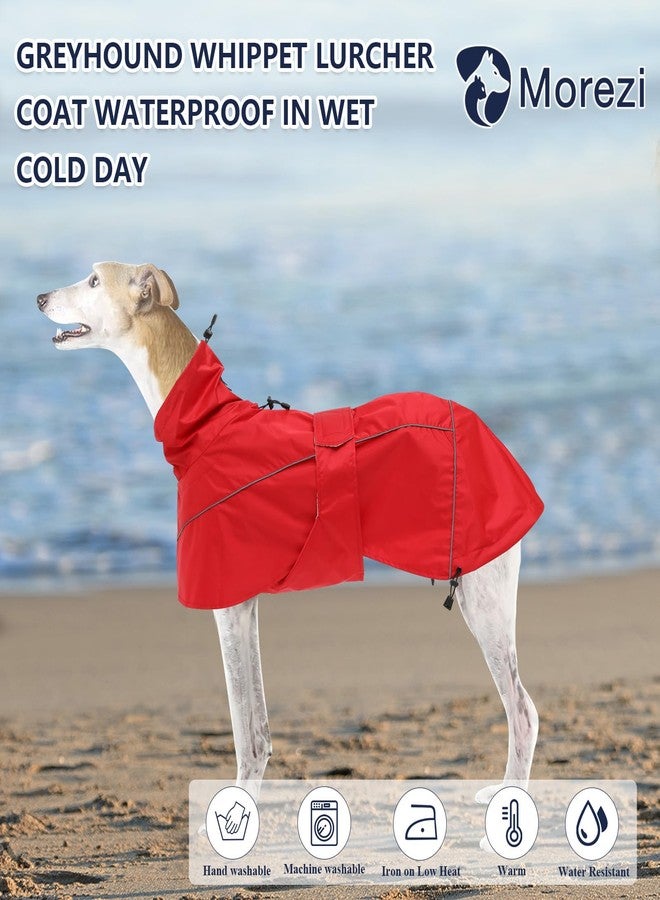 Morezi Greyhound Lurcher Raincoat, Whippet Rain Gear with Reflective Bar, Rain/Waterproof, Adjustable Bands and Drawstring in Autumn and Winter - Red - M - Image 2